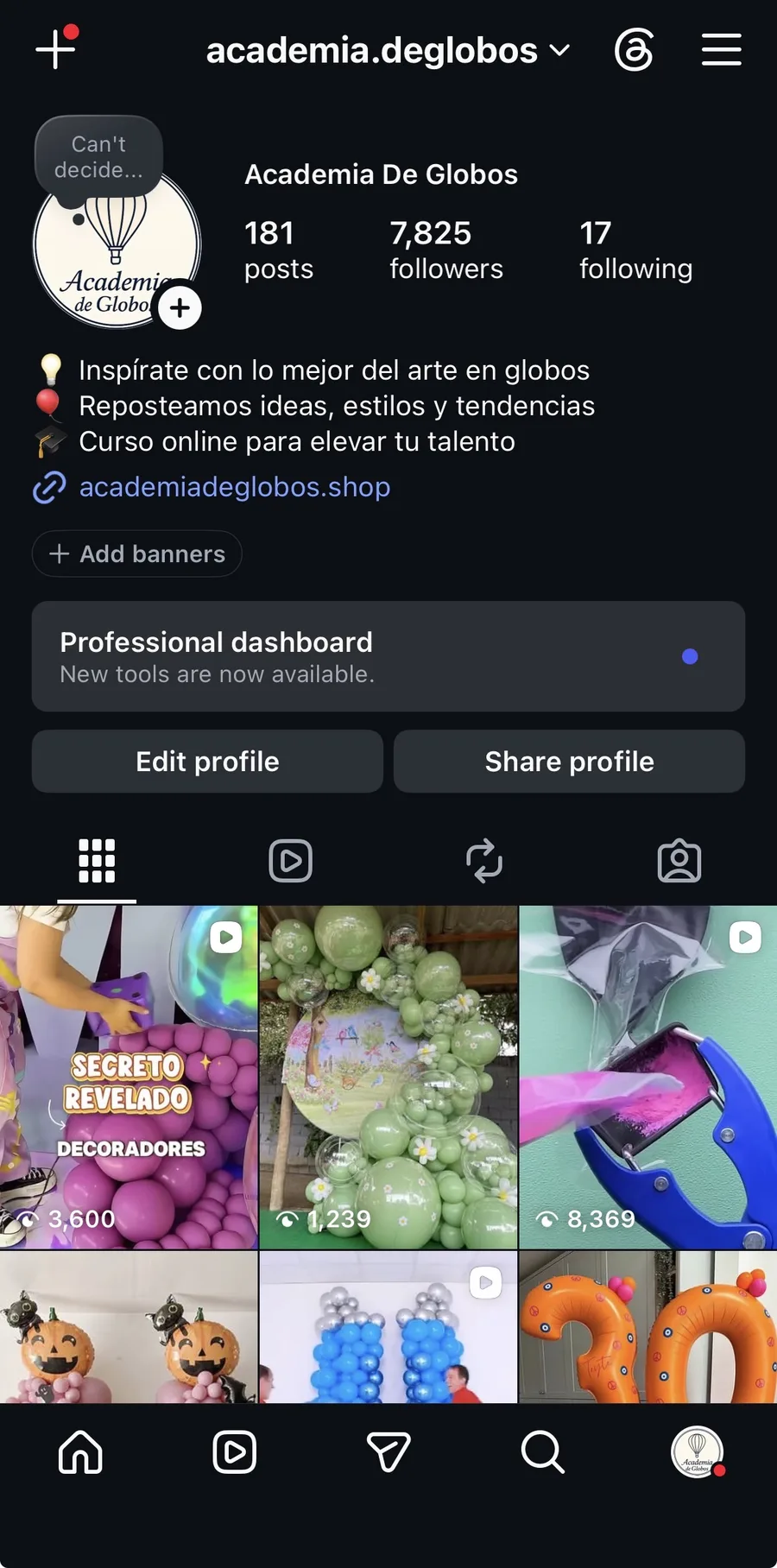 Academia de Globos Instagram profile